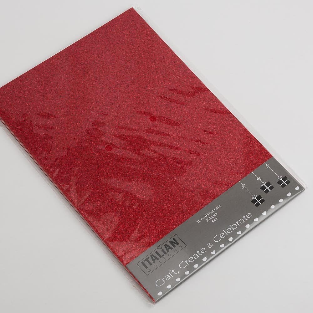 Italian Options Non-Shed Glitter Cardstock Red 250gsm A4 10 Sheets