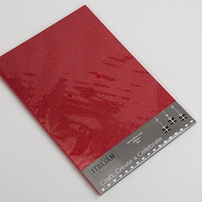 Italian Options Non-Shed Glitter Cardstock Red 250gsm A4 10 Sheets