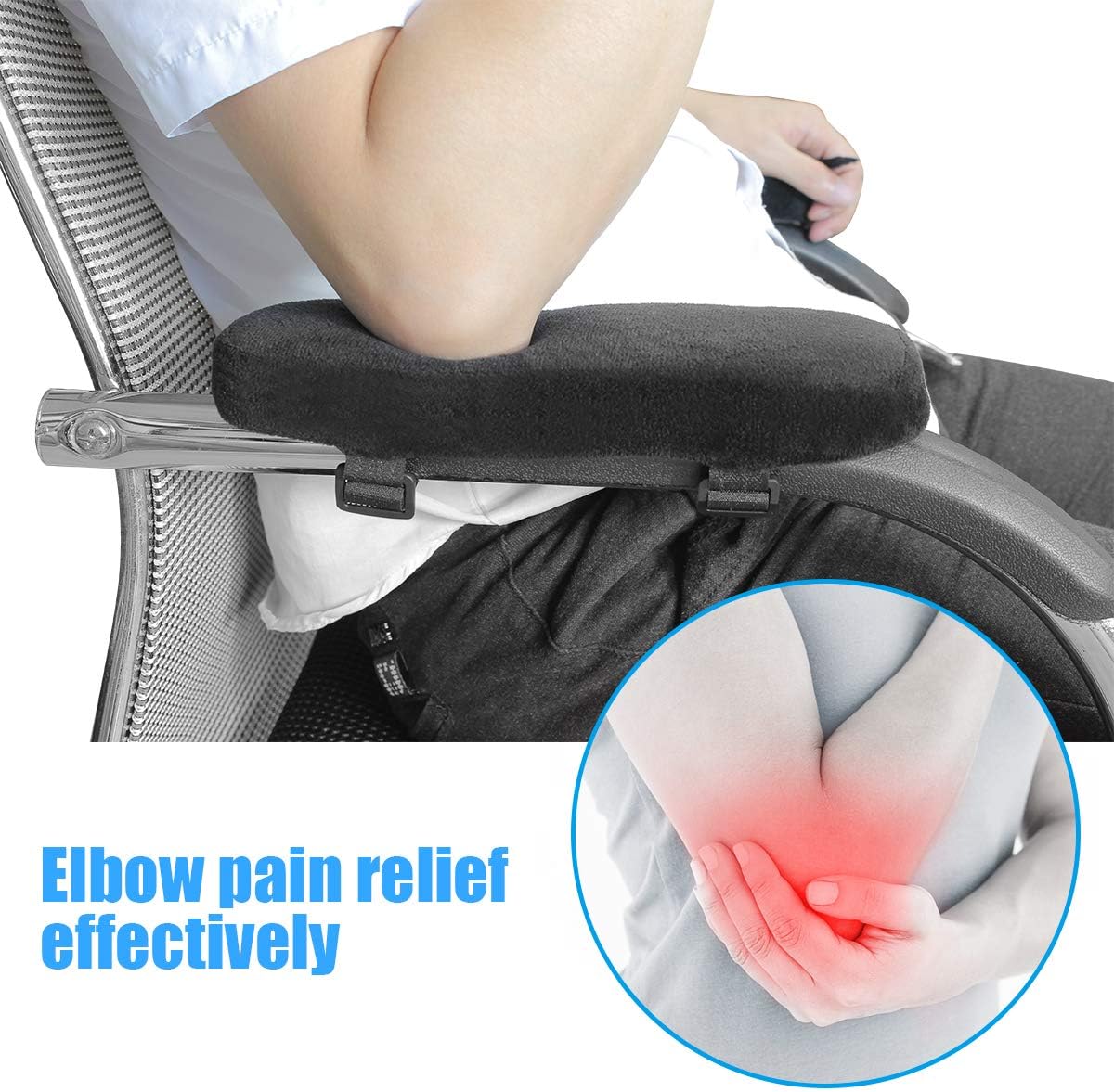Yasolote Chair Armrest Pads, 2 Pack Padded Armrest Cushion Pads with Memory Foam Elbow Pillow for Forearm Pressure Relief, Arm Chair Covers for Office Chairs, Wheelchair, Comfy Gaming Chair (Black) : Office Products