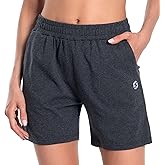 Women's Cotton Shorts 5" Sweat Bermuda Pull on Shorts with Deep Pockets for Lounge Gym Yoga Walking Athletic