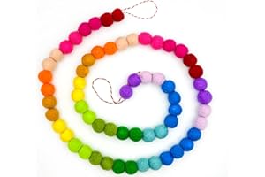 MEYGAJOE Colorful Wool Felt Ball Garland | Rainbow Pom Pom Garland | Handmade Felt Garland for Mantle, Wall, Table Centerpiece | Wool Felt Garland for Birthday, Christmas Home Decor 6.56 Ft 60 Felt Balls