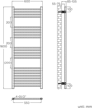 soak Radiador toallero de 1600mm x 600 con acabado de ...