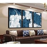 ASDCEUTICALS Large Canvas Wall Art - Navy Blue and White Abstract Pictures for Living Room Retro Wall Decor Vintage Artwork Black Float Framed Paintings for Bedroom Dining Room 20" X 28" X 3 pcs