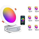 CLOUDY BAY [6 Pack] 6inch Smart WiFi LED Recessed Lights,RGBCW Color Changing Recessed Lighting,Compatible with Alexa and Google Home Assistant,No Hub Required,15W 2700K-6500K,CRI90+ Wet Location