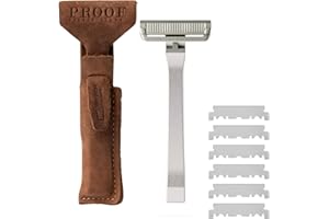 Proof Benchmark Single Blade Razor CNC Machined Aluminum Metal - Made in USA - Pivoting Head for a Smooth & Comfortable Shave - Easy Blade Replacement - Durable Design with Grooved Cap & Leather Case