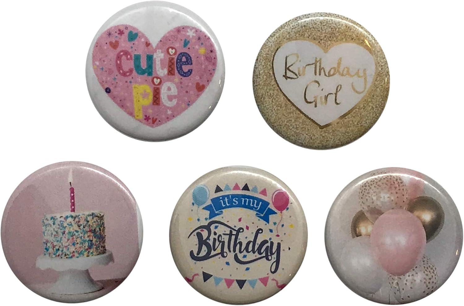 5 piece Happy Birthday Backpack pins buttons 1.25 Inch PinBack Buttons Girls birthday buttons for backpack or clothes Birthday Present for girls backpack pins: Clothing