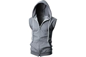 Ohoo Mens Slim Fit Sleeveless Lightweight Zip Up Hooded Sweatshirt Vest Hoodie