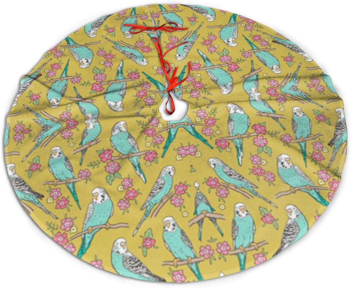 Amazon Com Guiytq5r Budgie Birds With Blossom Flowers On Gold Yellow Christmas Tree Skirt Tree Skirt For Christmas Xmas Tree Decorations Holiday Decoration Indoor Outdoor Home Kitchen
