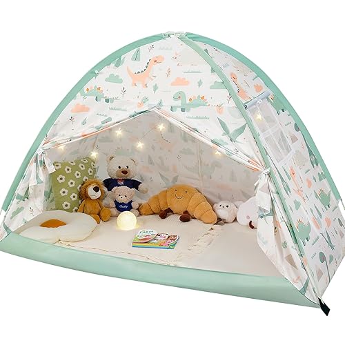 PIIKAGO Twin Bed Tent for Kids, Twin Size Bed Canopy with Star Lights, Privacy Space Blackout Sleeping Tents, Indoor Breathable Portable Bunk Bed Tent for Boys and Girls, Dinosaur
