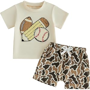 Fufuriprefer Toddler Boy Back to School Outfit Baseball Football Pencil T Shirt Camouflage Shorts 2T 3T 4T 5T Summer Outfits