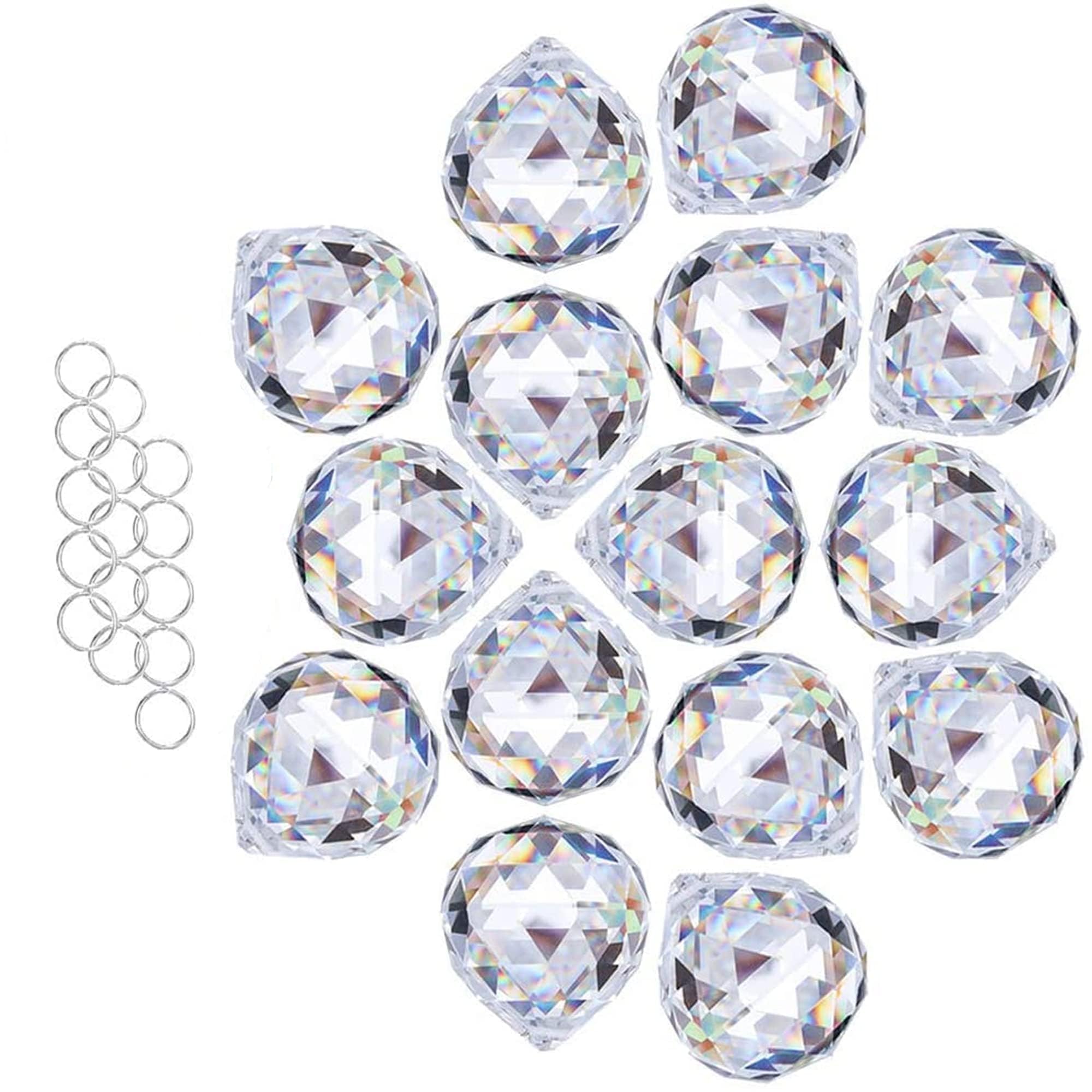HDCRYSTALGIFTS 15PCS Crystal Suncatcher Clear Rainbow Maker Crystal Prism Sun Catcher for Windows Hanging Crystals Glass Ball Hanging Ornaments Wind Chime Indoor Outdoor Home Garden Deco