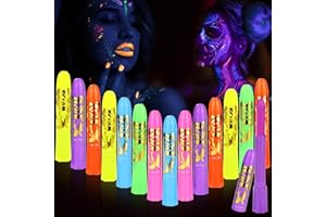 VESPRO 15PCS Glow Body & Face Paint,Glow in The Under UV Light or Black Light,Makeup Face Paint for Kids and Adults Halloween Club Birthday Party Masquerade,Neon Glow Party Supplies