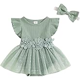 Douhoow Baby Girl Romper Dress Baby Dress Romper Flowers Lace Infant Girl Spring Summer Clothes with Headband