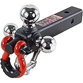 REYSUN Trailer Hitch Tri-Ball Hitch with Rotatoble Tow Shackle and Tow Hook, fits for 2-inch Receiver, Chrome Trailer Ball…