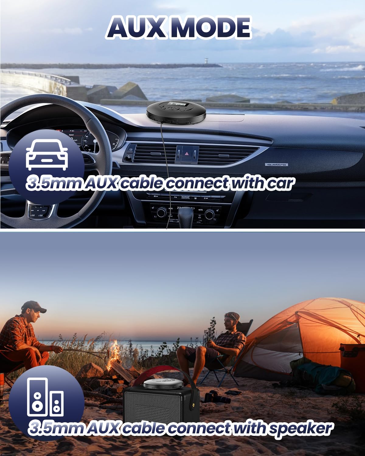 Desobry Portable CD Player with 5EQ Mode Personal Players with Headphones LCD Display Anti-Skip Protection Playback Memory CD Player for Car Compact Player Music Media