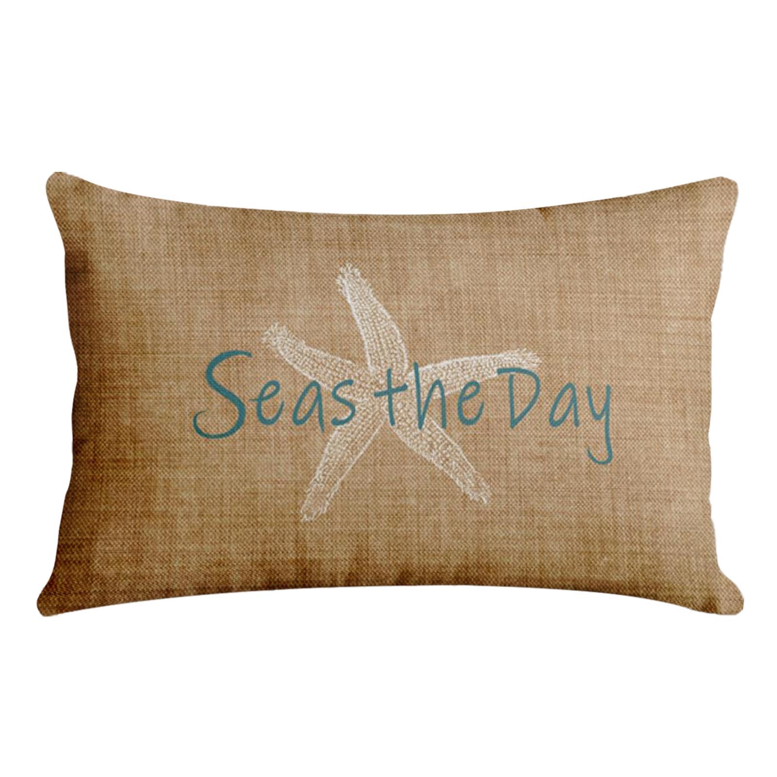 Photo 1 of Emvency Linen Throw Pillow Cover Seas Day Vintage Beach Starfish Canvas Look Decorative Pillow Case Whimsical Home Decor Rectangle Queen Size 20x30 Inch Cushion Pillowcase