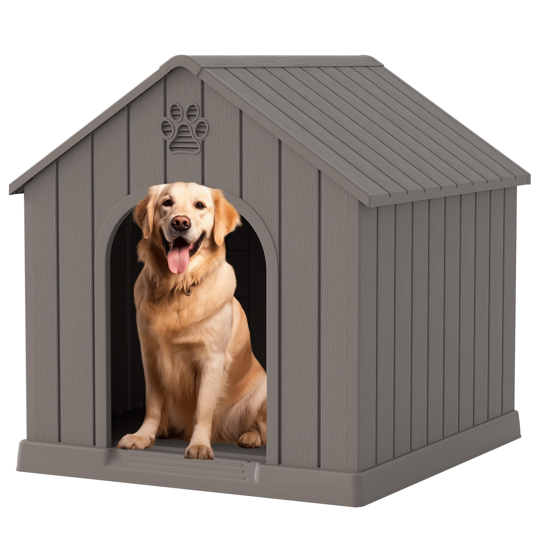 Photo 1 of ** SIMILAR** Fancyango Large Dog House Outdoor Indoor for Medium Large Dogs, Sturdy Plastic Waterproof Doghouse with Air Vents and Elevated Floor, Easy Clean and Assemble (Light Grey, 36.2''L×38''W×38''H)