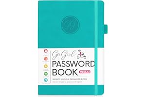GoGirl Password Book with Alphabetical tabs – Internet Address & Password Keeper Logbook for Password Organization, Journal Notebook for Saving Website Logins. Medium Size 5.3″ x 7.7″, Turquoise