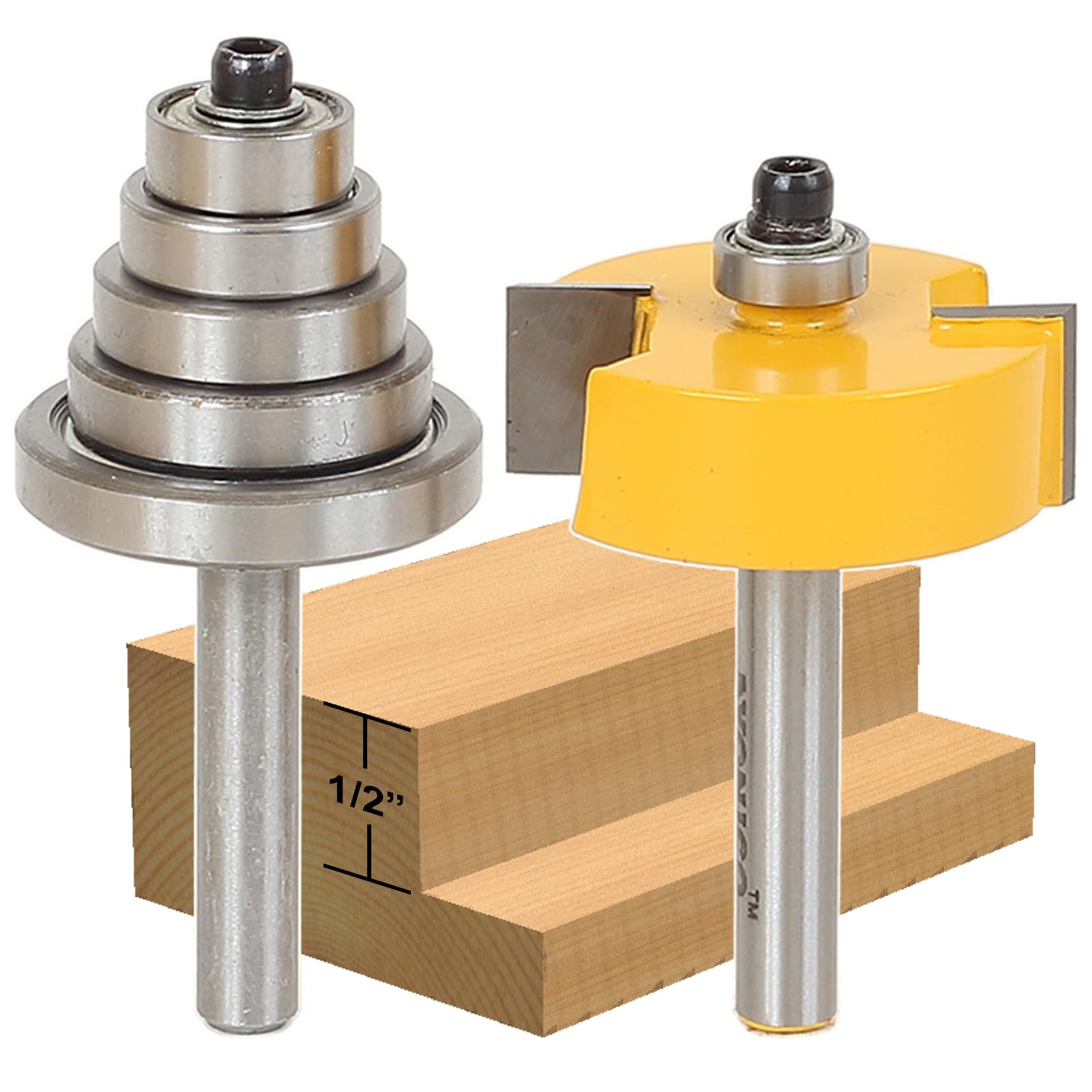 Yonico 14705q 1/2-Inch Height with 6 Bearings Rabbet Router Bit & Bearing Set 1/4-Inch Shank