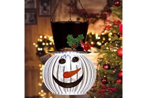 VEWOSTAR Christmas Snowman Solar Lanterns Outdoor Waterproof Hanging Solar Lantern Metal Decor Snowman Lantern Lamp with Glass Ball Solar Lights for Garden Yard Patio Decor(15.7” H* 5.9” W)
