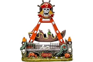Wonder Solar Halloween Village Decorations Pirate Ship Halloween Houses Village Battery Operate Musical Halloween House Statue with LED Lights for Indoor Halloween Decor