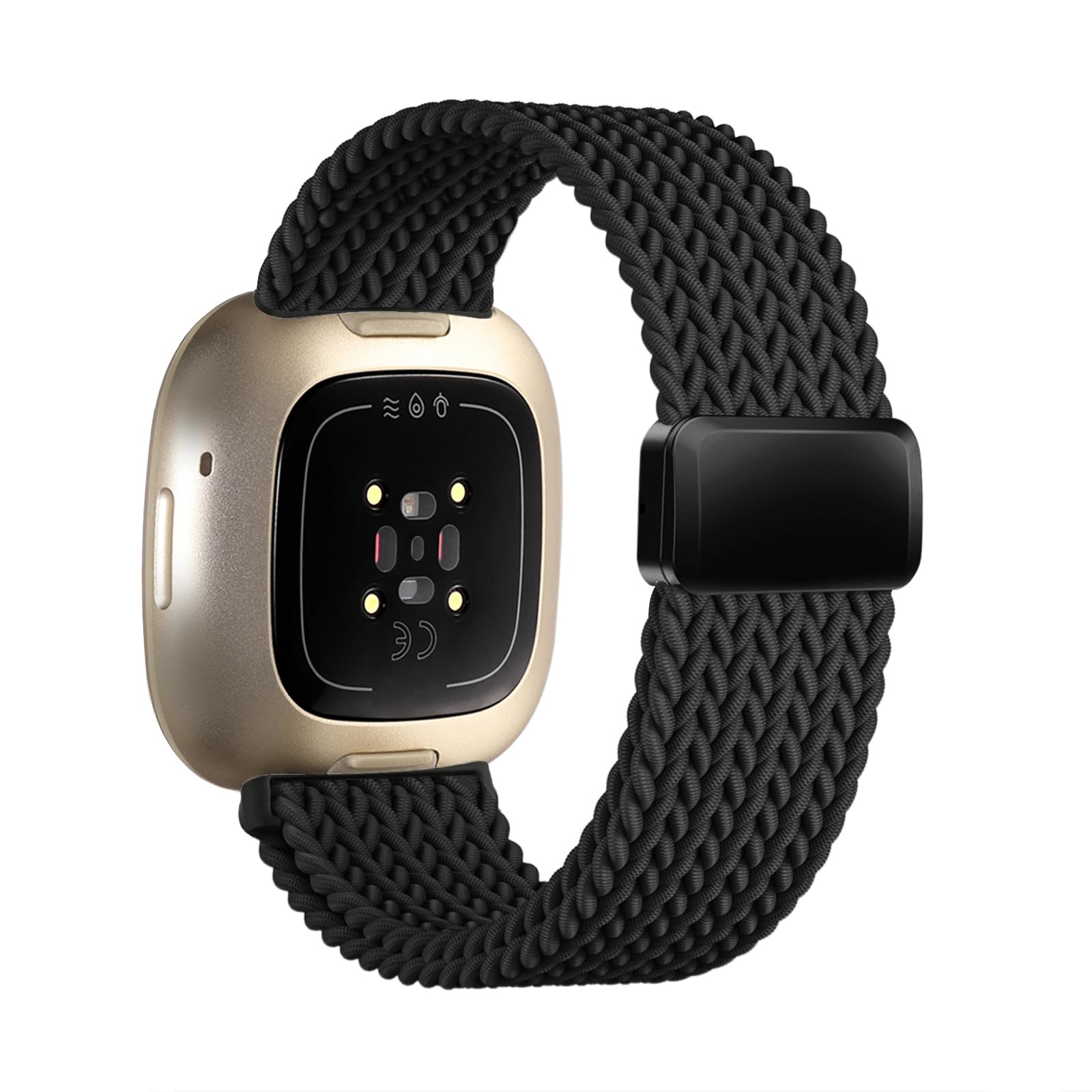 Zythtic Braided Strap Compatible with Fitbit Versa 4 Strap/Fitbit Versa 3 Straps/Fitbit Sense Strap/Sense 2 Strap, Elastic Nylon Strap with Magnetic Clasp for Versa 3/Versa 4/Sense/Sense 2, Black