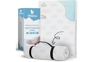 BABYLICIOUS Waterproof Pack and Play Mattress Topper - 38" x 26" | Roll Up Style - Breathable Soft Memory Foam - Portable Playard Mattress Topper- Baby Foam Playpen Mattresses for Babies - Boho Design