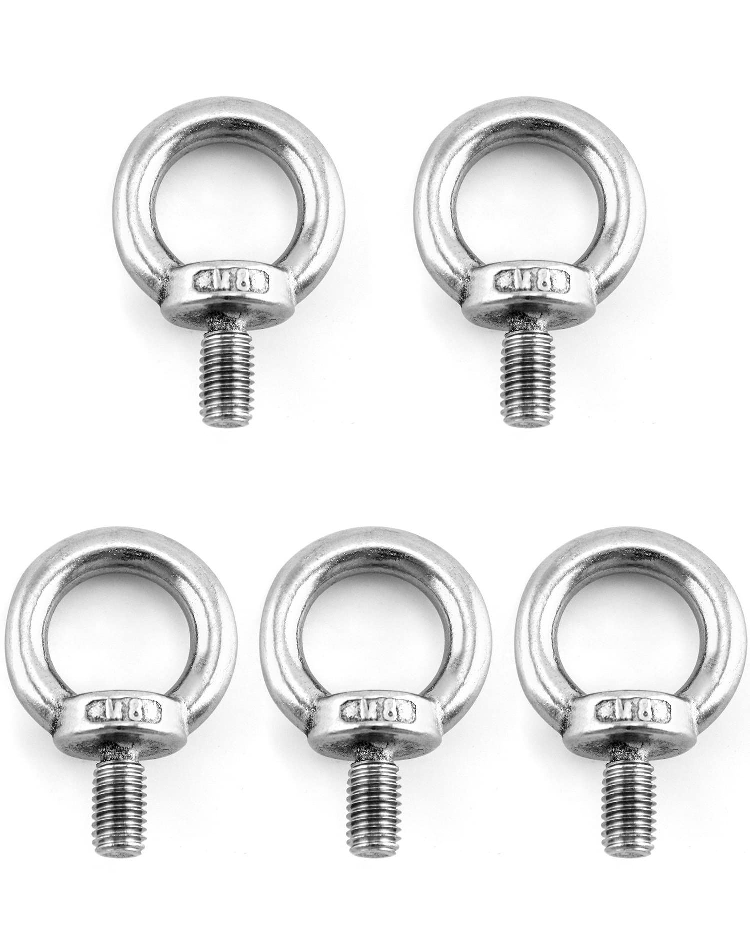 QWORK® 5PCS M8 Eye Bolts - 120KG - 304 Stainless Steel Male Thread Lifting Ring Eye Bolts for Living Lifting and Various Engineering Lifting Equipment