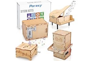 Poraxy 4 Set STEM Kits, Wooden Building Kits, STEM Projects for Kids Ages 8-12, Music Box,Robot 3D Puzzle Science Experiment Educational Model Toy, Gifts for Boys and Girls 8 9 10 11 12 Year Old