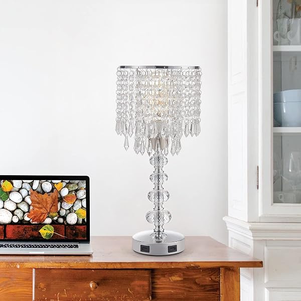 ACAXIN CRYSTAL TABLE LAMPS FOR BEDROOM NIGHTSTAND – TOUCH BEDSIDE LAMPS WITH TWO USB CHARGING PORTS SILVER, 3 WAY DIMMABLE SMALL GLAM LAMP FOR GIRLS, NIGHT STAND LAMP FOR LIVING ROOM