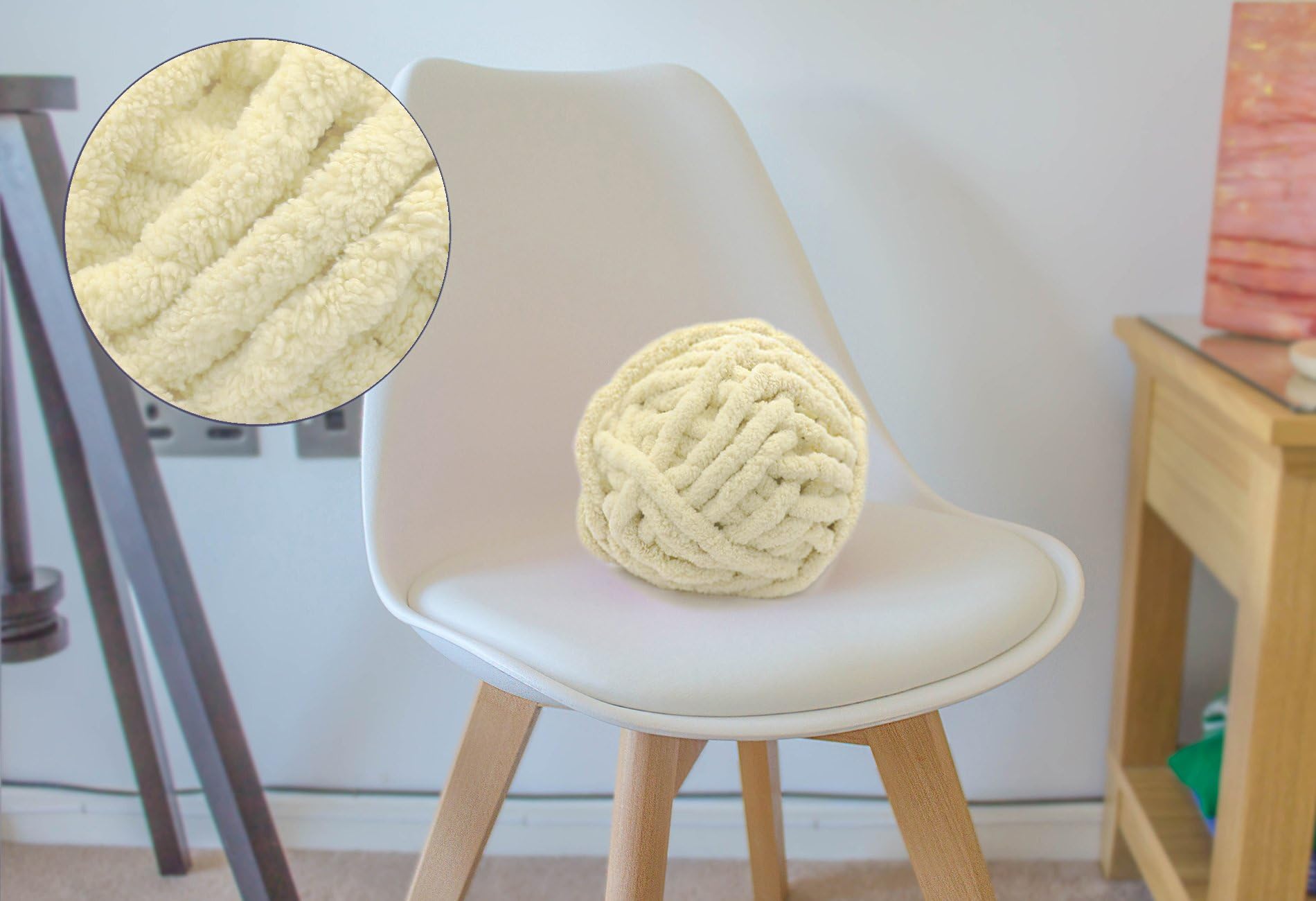 Ukayed ® Chenille Arm Finger Knitting Yarn Wool Acrylic Fabric -1kg 50 Meters Giant Blanket + Knitting Projects - No Needles Required (Beige)