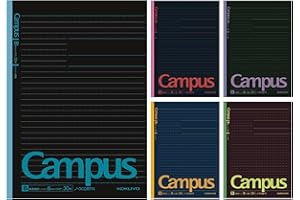 KOKUYO Composition Notebooks, 5 Pack Campus Semi-B5 Comp Book with Dot B 6mm Ruled, 30 Sheets, School Lined Notebook in Black, Journal Notebook for Women Work Study Note Taking. (NO-3CDBTNX5)