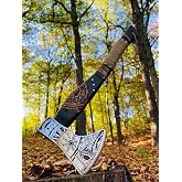 FH TRADERS Handmade Viking Axe with Leather Sheath, Real Hatchet, Norse Viking Axe, Outdoor Camping Axe, Wood Splitting Axe, Ash Wood Leather Wrapped Handle - Viking Gifts for Men.