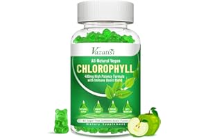 VAZATISI Chlorophyll Gummies with Ashwagandha Vitamin C Zinc for Body Odor Skin Energy Immune Support Deodorant, Apple Flavor 60 Cts
