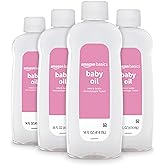 Amazon Basics Baby Oil, Mild &amp; Gentle, Dermatologist Tested, Prevents Moisture Loss, Dry Skin Relief, 14 fl oz, 4-Pack (Previously Solimo)