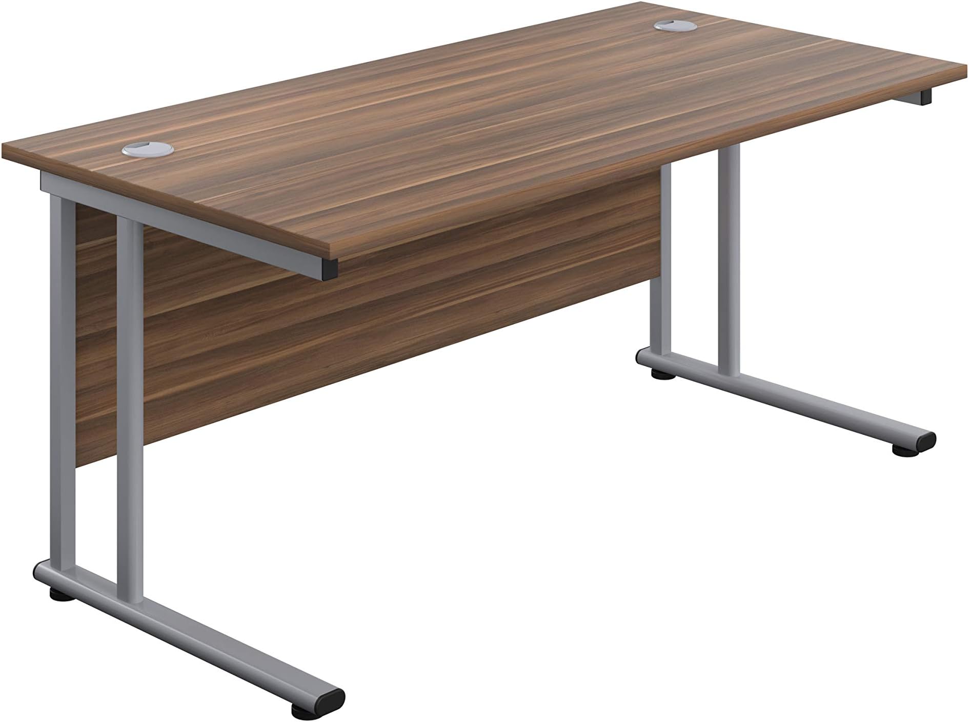 Office Hippo Heavy Duty Rectangular Cantilever Office Desk, Home Office Desk, Office Table, Integrated Cable Ports, PC Desk For Office or Home, 5 Yr Wty - Silver Frame/Dark Walnut Top, 180cm x 80cm