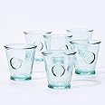 DESIGNED BY VSM 8oz Drinking Glasses, Made Of 100% Recycled Glass, Set Of 6 Small Authentic Embossed Old Fashioned Glasses, Ideal for Water, Milk, Juice, Whisky, espressos, Made In Spain.