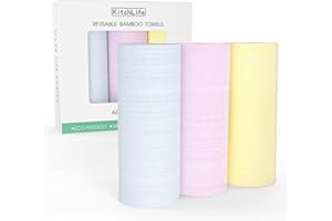 KitchLife Reusable Bamboo Paper Towels - 3 Rolls = 12 Months Supply, Washable and Recycled Paper Rolls, Zero Waste Sustainable, Environmentally Friendly, Tricolor