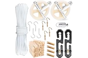 OYHQES Clothes Line Outdoors, Clothes Line Pulley Kit Include 164ft Polyester Ropes, Clothesline S-Separators, Clothesline Tightener and Clothespins