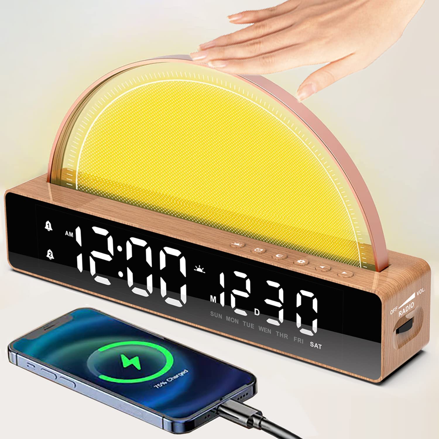 Photo 1 of SinFoxeon Sunrise Alarm Clock, Wake Up Light with Simulation Sunrise Touch Dynamic Atmosphere Light 6 Natural Sounds 7 Color Sleep Breathing Light Suitable for Kids and Heavy Sleepers