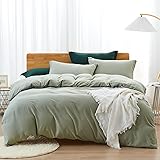 Dreaming Wapiti Duvet Cover Queen,Washed Microfiber Green Queen Size Duvet Cover Set,Solid Color - Soft and Breathable with Z