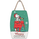 Peanuts Snoopy and Woodstock Merry Christmas Hanging Wood Wall Decor - Fun Snoopy Christmas Decoration for Home