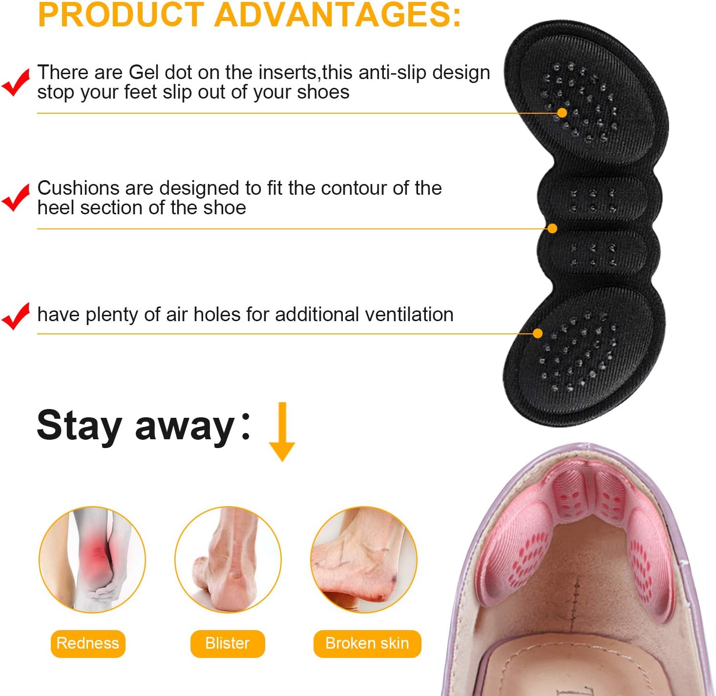 Updated 2020 Version LYLFL [5 Pairs] Heel Cushion Inserts Heel Grips Heel Pads-Suitable for Any Shoes Reusable Adhesive Shoe Inserts Liners for Loose Shoes: Health & Personal Care