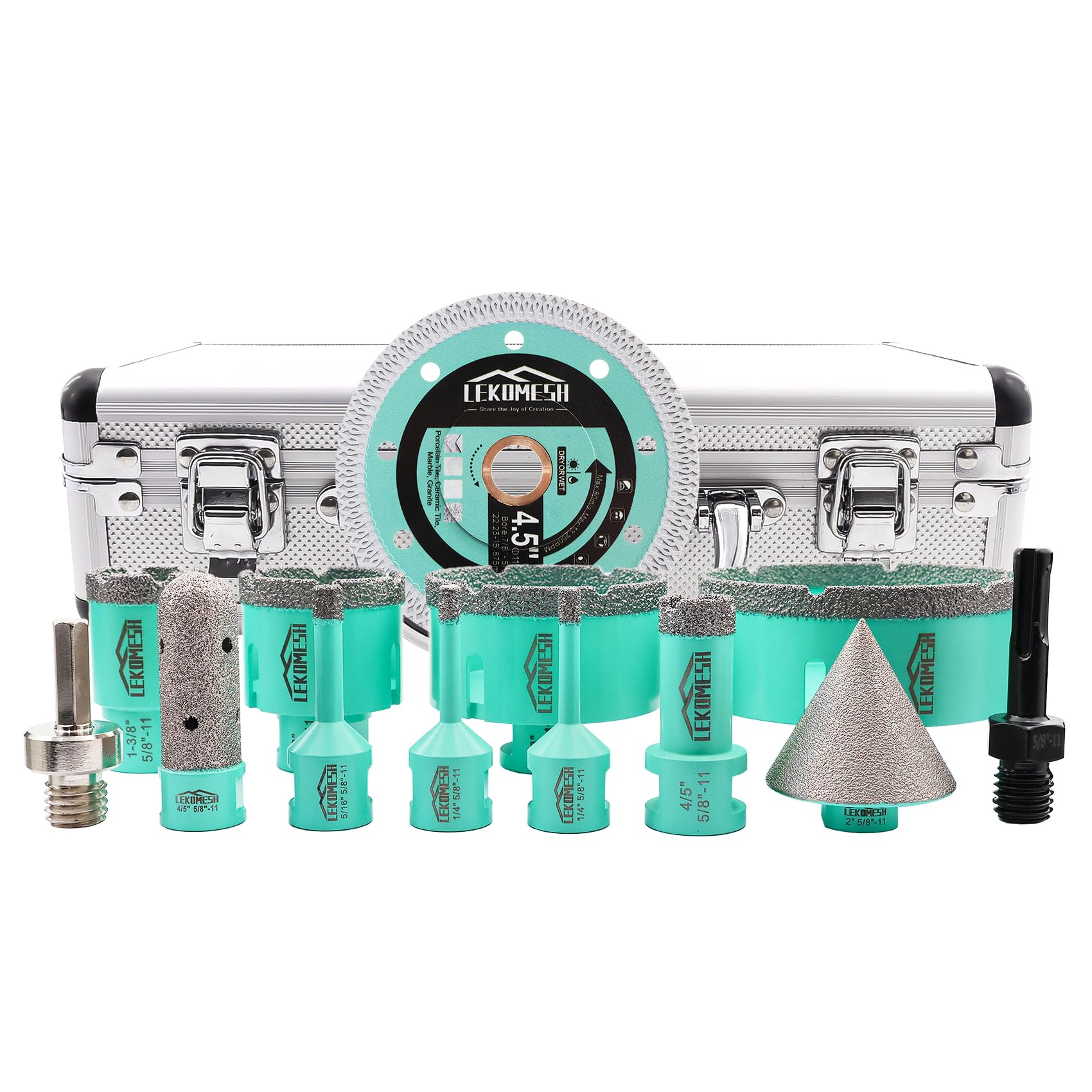 Photo 1 of LEKOMESH Tile Hole Saw Kit - (6/6/8/20/35/50/75/100mm+20mm Finger Bit+50mm Chamfer Bit+SDS/HEX Adapter) and 4.5 Inch Diamond Saw Blade Cutting Disc Wheel