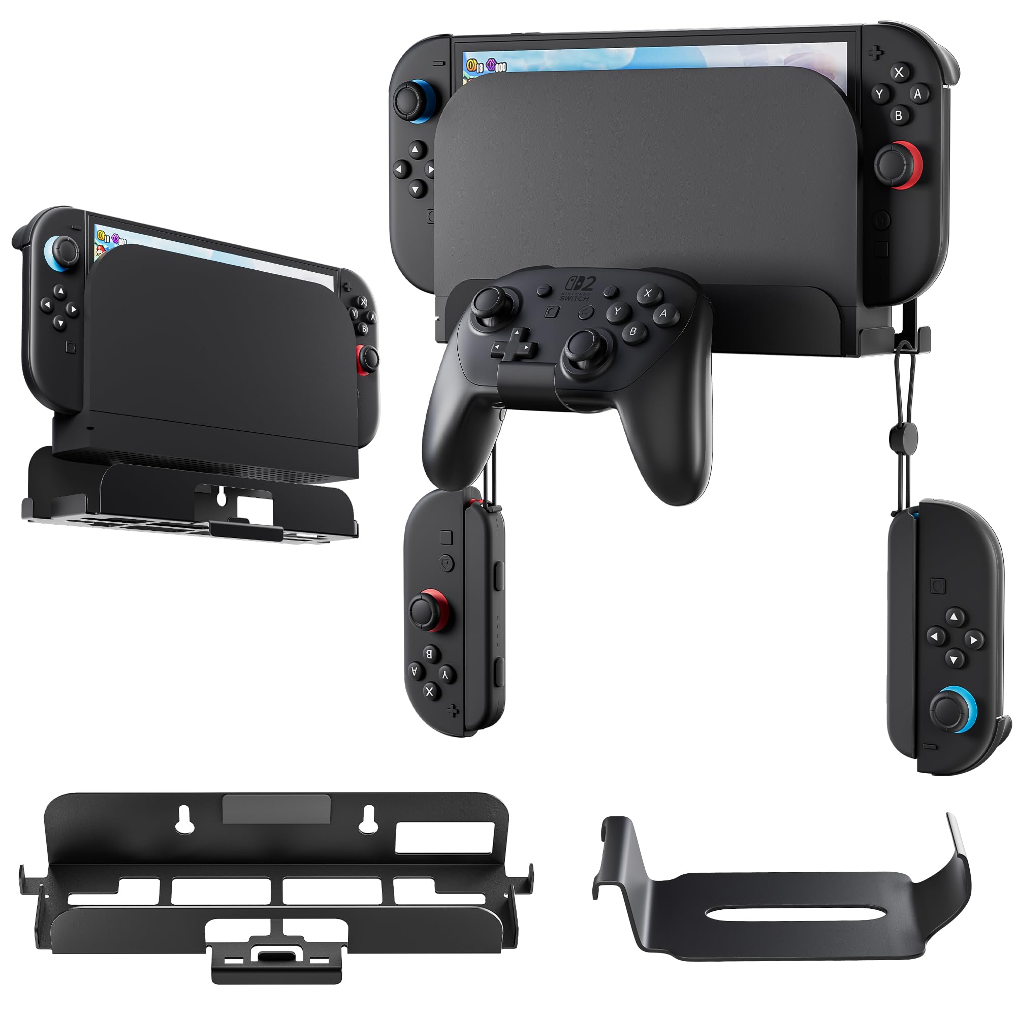 FANPL Wall Mount Bracket for Nintendo Switch 2, Can Store Game Console & Docking Station & JoyCon Controllers & Pro Controllers