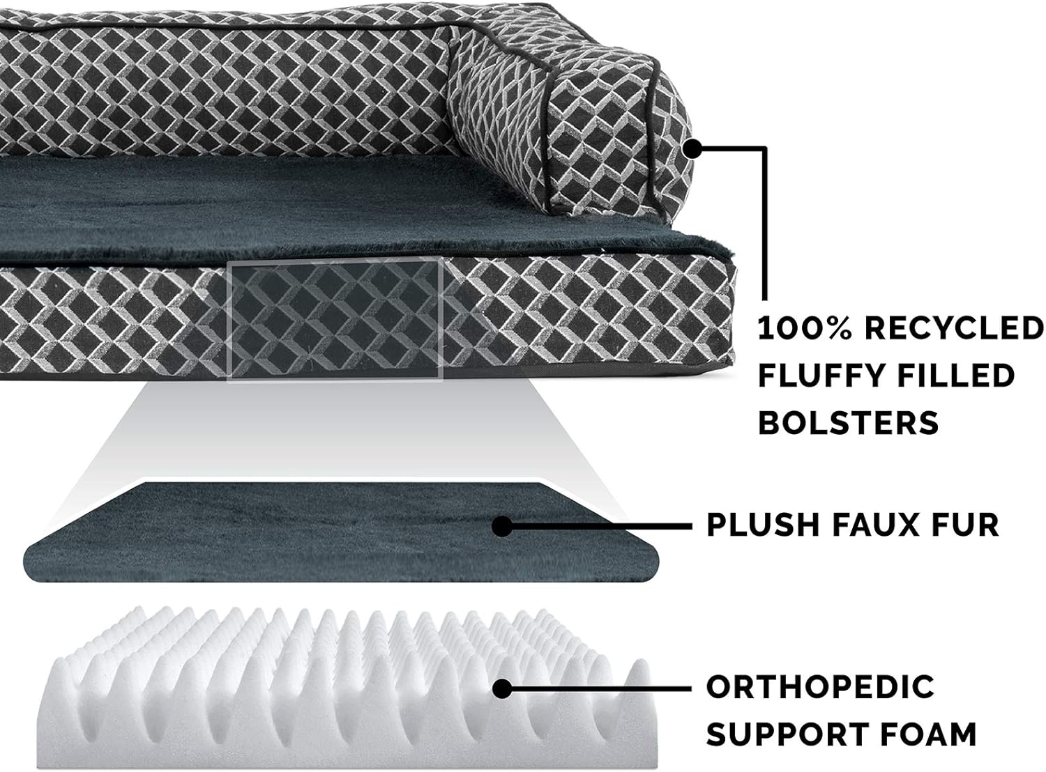 Furhaven Pet Dog Bed - Orthopedic Plush Faux Fur and Décor Comfy Couch Traditional Sofa-Style Living Room Couch Pet Bed with Removable Cover for Dogs and Cats, Diamond Gray, Jumbo : Pet Supplies