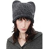 Ababalaya Women's Wool Beanie Cute Cat Ear Beanies Y2K Beanie Hat with 3D Ear