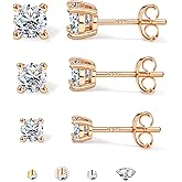 GEMQUEEN 3 Pairs Moissanite Earrings Studs 14K Gold Plated S925 Sterling Silver Flat Back Earring for Women Men - Hypoallergenic Set Cartilage Helix Piercing Jewelry Trendy Thanksgiving Christmas Gifts D Color VVS1 1.8CT