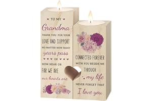GILTGLIMMER Mothers Day Candle Holder Gifts for Grandma, Best Grandma Gifts, Birthday Gifts for Grandma, Grandma Gifts from Grandkids, Heart Wooden Candlestick for Grandmother
