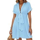 Bsubseach Womens 2026 Swimsuit Coverups Bikini Bathing Suit Cover Up Tie Front Beach Shirt Dresses Summer Vacation Outfits